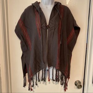 Roxy Dark Grey and Red Poncho